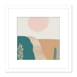 Artery8 Abstract Landscape Fields Sun Soft Modern Boho Earthy Toned Bohemian Watercolour Painting Square Wooden Framed Wall Art Print Picture 8X8 - thumbnail 1