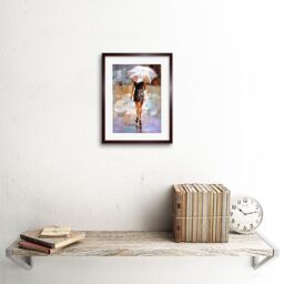 "Artery8 Wall Art Print Woman with Umbrella City Art Framed 9x7 inch in Brown - Size: W7"" x H9""" - thumbnail 2