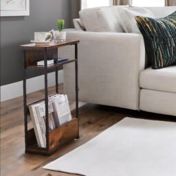 Rafaelo Mobilia Industrial Rustic 3 Tier Side Table With Magazine Rack in Dark Brown - thumbnail 3