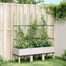 Berkfield Home Garden Planter with Trellis White 120x40x142.5 cm PP - thumbnail 2