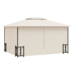 Berkfield Home Gazebo with Sidewalls&Double Roofs 3x4 m Cream in Beige - thumbnail 4