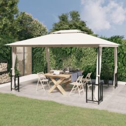 Berkfield Home Gazebo with Sidewalls&Double Roofs 3x4 m Cream in Beige - thumbnail 1