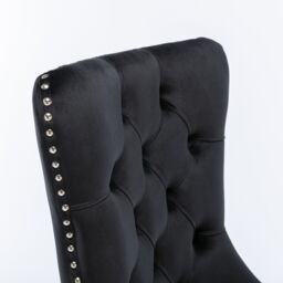 HomeTouch Taylor Pair of Cream Lux Velvet Kitchen Dining Chairs with Pull Knocker Back in Black - Size: 2 Pack - thumbnail 9
