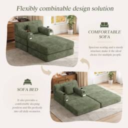 Matteo Green Corduroy Convertible 1-Seater Sleeper Chair & Ottoman - thumbnail 3