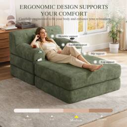 Matteo Green Corduroy Convertible 1-Seater Sleeper Chair & Ottoman - thumbnail 6