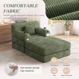 Matteo Green Corduroy Convertible 1-Seater Sleeper Chair & Ottoman - thumbnail 8