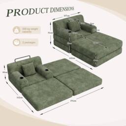 Matteo Green Corduroy Convertible 1-Seater Sleeper Chair & Ottoman - thumbnail 2