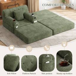 Matteo Green Corduroy Convertible 1-Seater Sleeper Chair & Ottoman - thumbnail 5