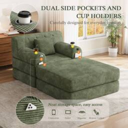 Matteo Green Corduroy Convertible 1-Seater Sleeper Chair & Ottoman - thumbnail 7