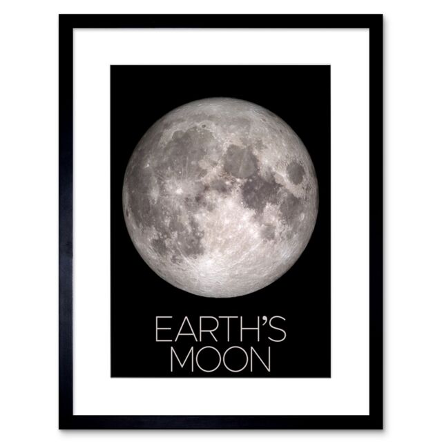 "Artery8 Wall Art Print NASA Our Solar System Earth's Moon Lunar Orbiter Image Artwork Framed 9X7 Inch in Black - Size: W7"" x H9""" - image 1