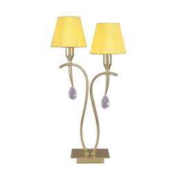 Netlighting Siena Table Lamp 2 Light E14 Brass Amber Cream Shades & Crystal in Yellow