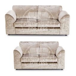 Furnishings For Less UK Crystal Crushed Velvet Sofa Set 3 & 2 Seater Sofa Full Back Curved Arm in Beige