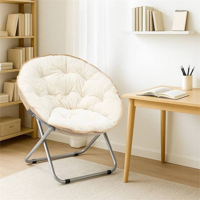 EONLION White Chair Folding Bedroom Chair Round - Size: 100 cm - image 1