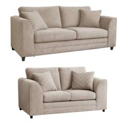Furnishings For Less UK Quilted Chenille Fabric Sofa Set 3 & 2 Seater Scatter Back in Beige - thumbnail 1
