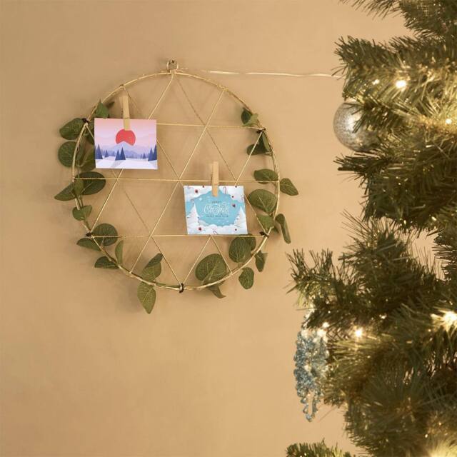 Lighting Collection Christmas Leaf Wall Light & Hanging Photo Display in Gold - image 1