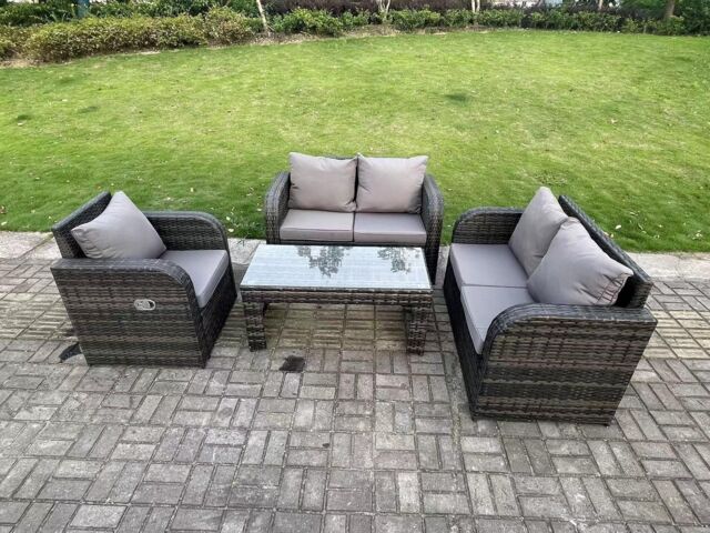 Fimous 5 Seater Dark Grey PE Rattan Garden Furniture Set Reclining Chair Love Sofa 2 Seater Sofa Set Coffee Table - image 1