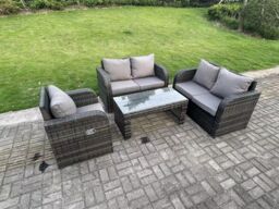 Fimous 5 Seater Dark Grey PE Rattan Garden Furniture Set Reclining Chair Love Sofa 2 Seater Sofa Set Coffee Table - thumbnail 2