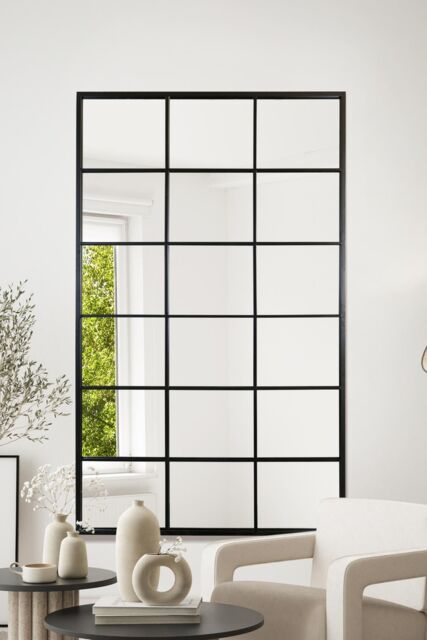 "MirrorOutlet The Fenestra Black Modern Window Leaner / Wall Mirror 79"" X 47"" 200CM X 120CM - Size: 1 Pack" - image 1