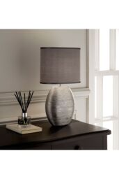 K LIVING Waltham Brushed Silver Ceramic Table Lamp complete with Satin Shade - thumbnail 1