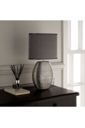 K LIVING Waltham Brushed Silver Ceramic Table Lamp complete with Satin Shade - thumbnail 2