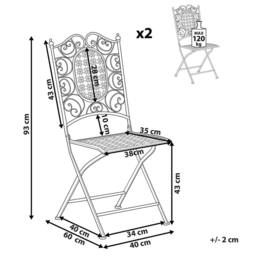 Wyld and Coco Vintage Iron Garden Chairs Set 2 Black Foldable Distressed French - thumbnail 3