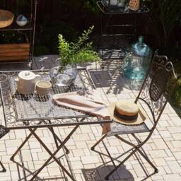 Wyld and Coco Vintage Iron Garden Chairs Set 2 Black Foldable Distressed French - thumbnail 1