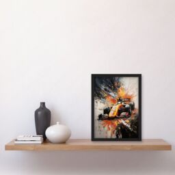 Artery8 Yellow Race Car Racing Scene Modern Spatter Art Artwork Framed Wall Art Print A4 in Black - thumbnail 2