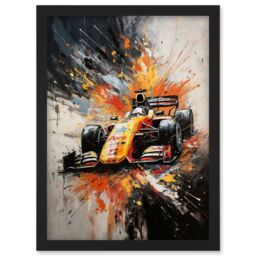 Artery8 Yellow Race Car Racing Scene Modern Spatter Art Artwork Framed Wall Art Print A4 in Black - thumbnail 1