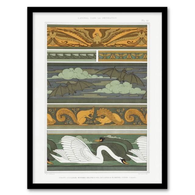 "Artery8 Birds Bats Squirrels Swans Vintage Framed Wall Art Print Verneuil in Green - Size: W12"" x H16""" - image 1