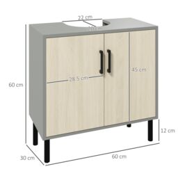 Kleankin Bathroom Sink Cabinet Freestanding Under Sink Storage Cabinet in Light Brown - thumbnail 3