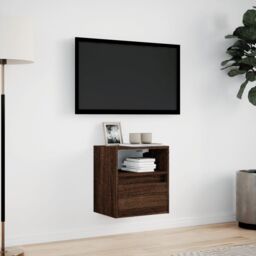 Berkfield Home TV Wall Cabinet with LED Lights Brown Oak 41x31x45 cm - Size: 41 x 31 x 45 cm - thumbnail 4