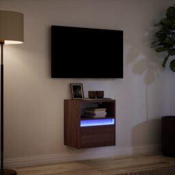 Berkfield Home TV Wall Cabinet with LED Lights Brown Oak 41x31x45 cm - Size: 41 x 31 x 45 cm - thumbnail 5