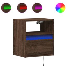 Berkfield Home TV Wall Cabinet with LED Lights Brown Oak 41x31x45 cm - Size: 41 x 31 x 45 cm - thumbnail 2