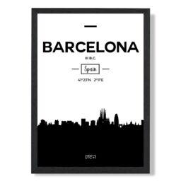 ARTZE Barcelona Black & White City Skyline Framed Print SIZE: A2 with Black Frame - Size: A4 - thumbnail 1
