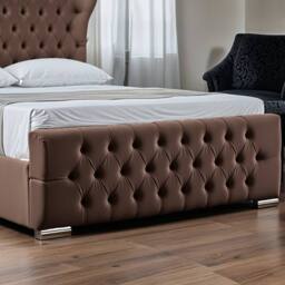 UK Bed Furniture Isabella Slatted Base Upholstered Bed with 48 Inch Wingback Headboard in Brown - Size: Small Double - thumbnail 4