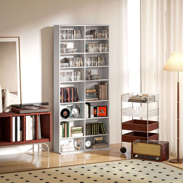 HOMCOM 640 CD Storage Unit 360 DVD Storage Tower w/ 18 Compartments in White - image 1