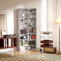 HOMCOM 640 CD Storage Unit 360 DVD Storage Tower w/ 18 Compartments in White - thumbnail 1