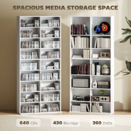 HOMCOM 640 CD Storage Unit 360 DVD Storage Tower w/ 18 Compartments in White - thumbnail 4