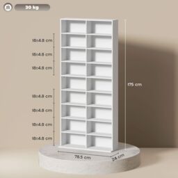 HOMCOM 640 CD Storage Unit 360 DVD Storage Tower w/ 18 Compartments in White - thumbnail 3