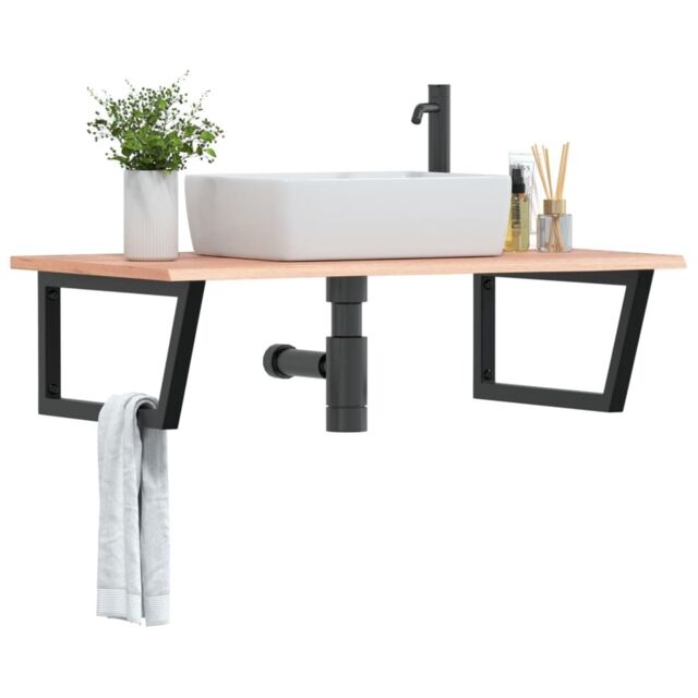 Berkfield Home Basin Shelf Wall Mounted Steel & Solid Wood Oak in Brown - image 1