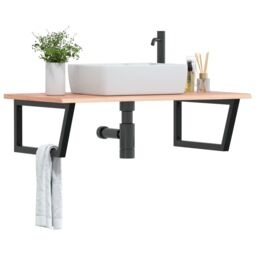 Berkfield Home Basin Shelf Wall Mounted Steel & Solid Wood Oak in Brown - thumbnail 1