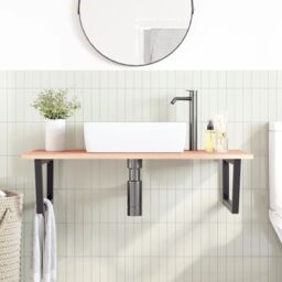 Berkfield Home Basin Shelf Wall Mounted Steel & Solid Wood Oak in Brown - thumbnail 3