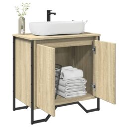 Berkfield Home Bathroom Sink Cabinet Sonoma Oak 60x35x60 cm Engineered Wood - Size: 60 x 35 x 60 cm - thumbnail 1