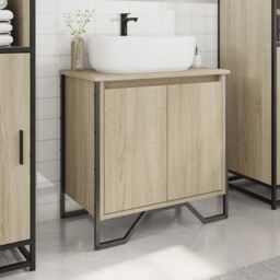Berkfield Home Bathroom Sink Cabinet Sonoma Oak 60x35x60 cm Engineered Wood - Size: 60 x 35 x 60 cm - thumbnail 3