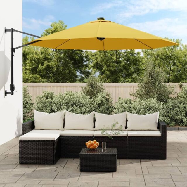Berkfield Home Wall-mounted Parasol with LEDs Yellow 290cm - image 1