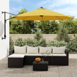 Berkfield Home Wall-mounted Parasol with LEDs Yellow 290cm - thumbnail 1