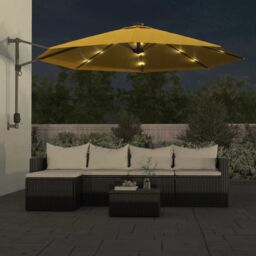 Berkfield Home Wall-mounted Parasol with LEDs Yellow 290cm - thumbnail 3