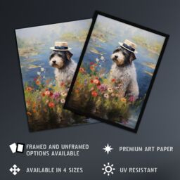 "Artery8 Bearded Collie Wearing Hat Claude Monet Style Dog Oil Painting Extra Large XL Unframed Wall Art Poster Print - Size: W24"" x H32""" - thumbnail 2