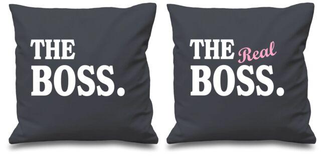 "60 SECOND MAKEOVER The Boss The Real Boss Grey Cushion Covers 16"" x 16"" Couples Cushions Valentines Anniversary Boyfriend - Size: 40 cm x 40 cm"