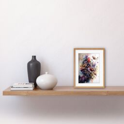 "Artery8 Wall Art Print Flower Bouquet over Watercolour Splat Artwork Framed 9X7 Inch in Beige - Size: W7"" x H9""" - thumbnail 2